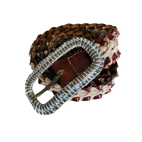 FIBEL Made in Italy Woven Leather Belt w Heavy Metal Buckle main image 12